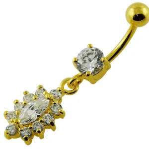 Hopeinen napakoru, Small Dangly CZ in Gold (eri pituuksia)