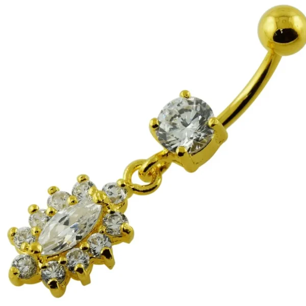 Hopeinen napakoru, Small Dangly CZ in Gold (eri pituuksia)