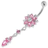 Hopeinen napakoru titaanivarrella, Dangly CZ Flower in Pink
