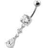 Hopeinen napakoru titaanivarrella, Simple Teardrop CZ (eri pituuksia)