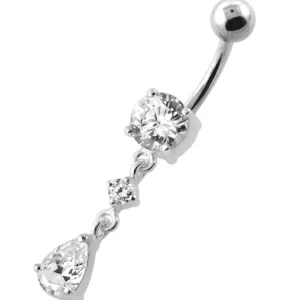 Hopeinen napakoru titaanivarrella, Simple Teardrop CZ (eri pituuksia)
