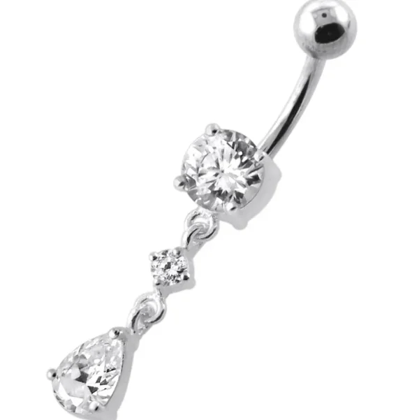 Hopeinen napakoru titaanivarrella, Simple Teardrop CZ (eri pituuksia)