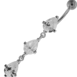 Hopeinen napakoru titaanivarrella, Dangly CZ Teardrop (eri pituuksia)