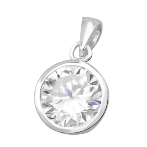 Hopeinen riipus, Classic Round Pendant with CZ