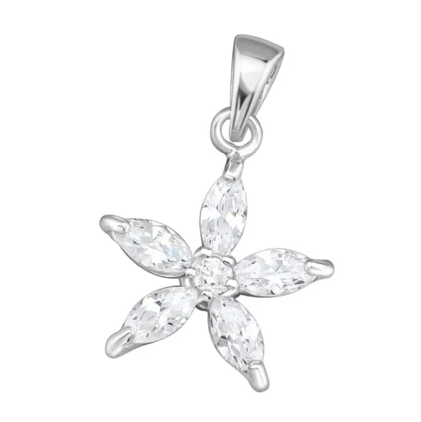 Hopeinen riipus, Lovely Flower Pendant with CZ