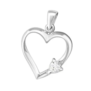Hopeinen riipus, Luxurious Heart Pendant with CZ