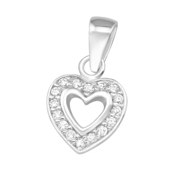 Hopeinen riipus, Romantic Heart Pendant with CZ