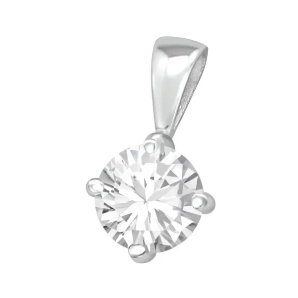 Hopeinen riipus, Simple Round Pendant with CZ