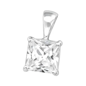 Hopeinen riipus, Simple Square Pendant with CZ