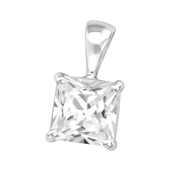 Hopeinen riipus, Simple Square Pendant with CZ