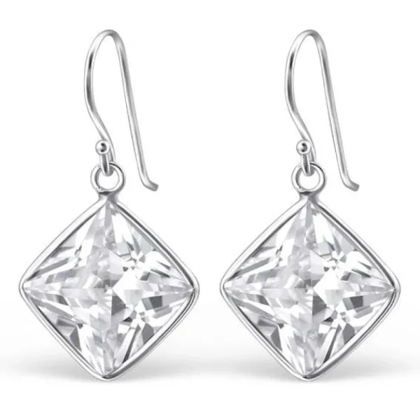 Hopeiset korvakorut, Cubic Zirconia neliö (iso)