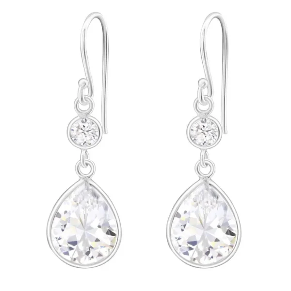 Hopeiset korvakorut, Cubic Zirconia Pisara pyöreällä pikkukristallilla (kirkas)