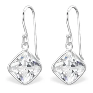 Hopeiset korvakorut, Cubic Zirconia neliö (pieni)