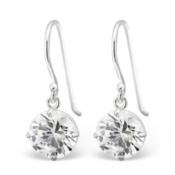 Hopeiset korvakorut, Cubic Zirconia Pyöreä (kirkas)