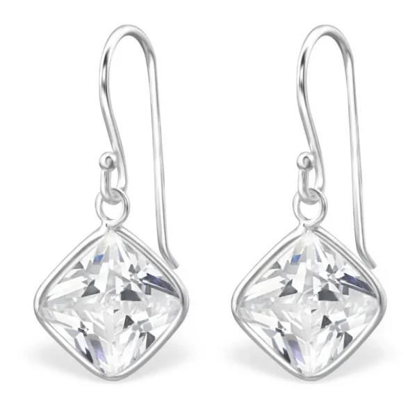 Hopeiset korvakorut, Cubic Zirconia neliö (pieni)