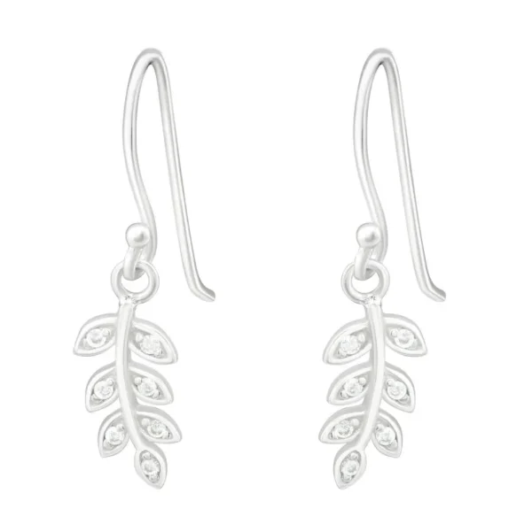 Hopeiset korvakorut, Delicate CZ Leaf -lehtikorvakorut