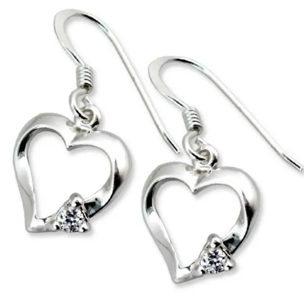 Hopeiset korvakorut, Luxurious Heart Earrings with CZ