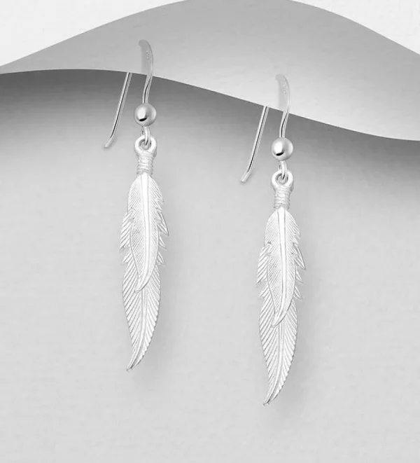 Hopeiset korvakorut, Matte Feathers -sulkakorvakorut