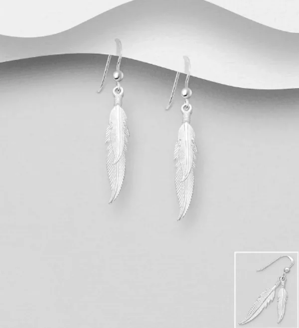 Hopeiset korvakorut, Matte Feathers -sulkakorvakorut