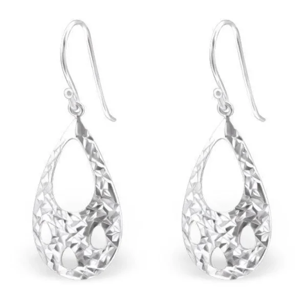 Hopeiset korvakorut, MINIMALISM/Teardrop with Diamond Cut