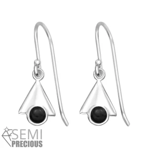Hopeiset korvakorut, Modern Triangle with Black Onyx (onyx luonnonkivi)