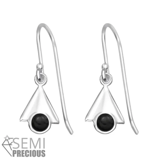 Hopeiset korvakorut, Modern Triangle with Black Onyx (onyx luonnonkivi)