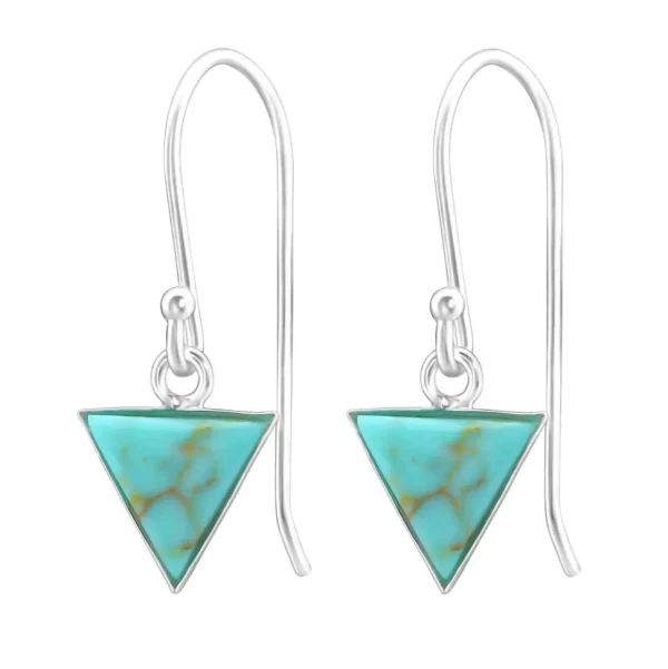 Hopeiset korvakorut, Small Triangle with Green Turqoise