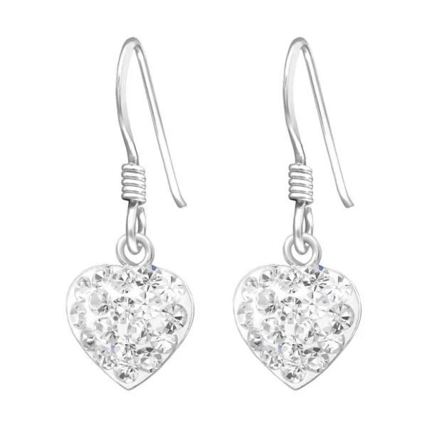 Hopeiset korvakorut, Small Round Crystal Heart (kirkas sydän)