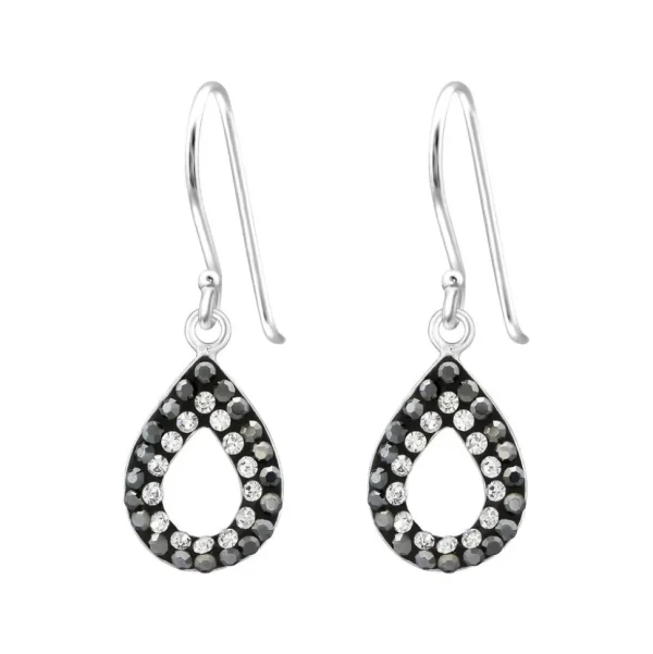 Hopeiset korvakorut, Teardrop in Black & Grey