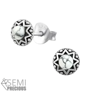 Hopeiset korvanapit, Antique Silver Howlite (howliitti luonnonkivi)