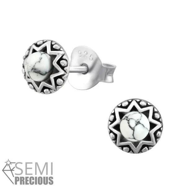 Hopeiset korvanapit, Antique Silver Howlite (howliitti luonnonkivi)