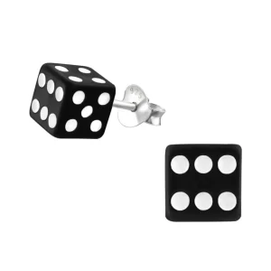 Hopeiset korvanapit, Black Medium Dice -noppakorvakorut
