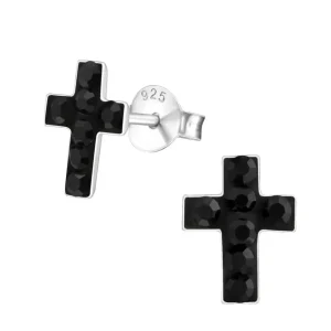Hopeiset korvanapit, Black Cross with Stones -ristikorvakorut