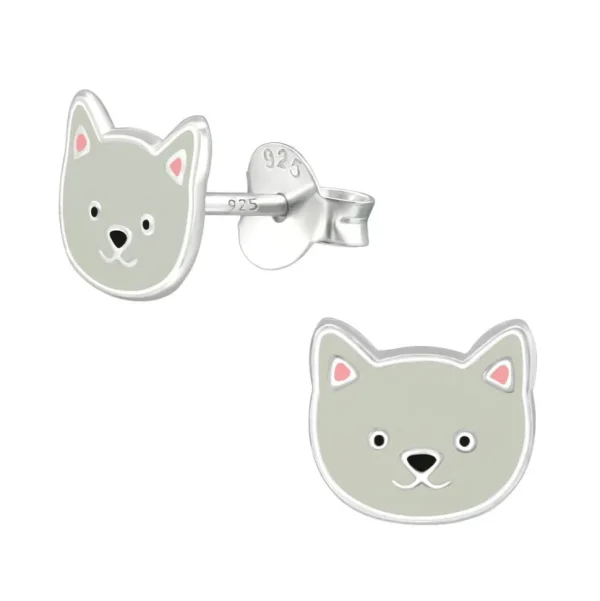 Hopeiset korvanapit, Grey Kitten Earstuds -harmaa kissanpentu
