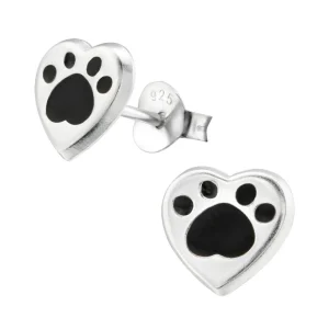 Hopeiset korvanapit, Heart Paw Print-tassunjälkikorvakorut
