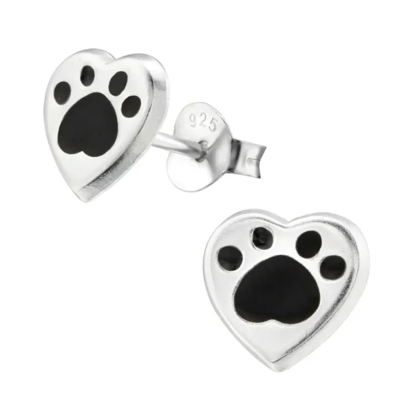 Hopeiset korvanapit, Heart Paw Print-tassunjälkikorvakorut