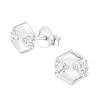 Hopeiset korvanapit, Hexagon Ear Studs with Crystals