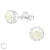 Hopeiset korvanapit, LA CRYSTALE | Round Pearl Earstuds with Crystals