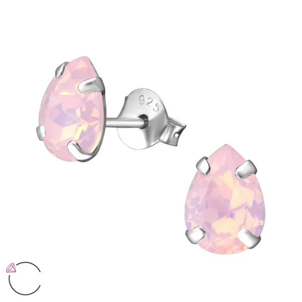 Hopeiset korvanapit, LA CRYSTALE | Opal Pink Teardrop Earrings