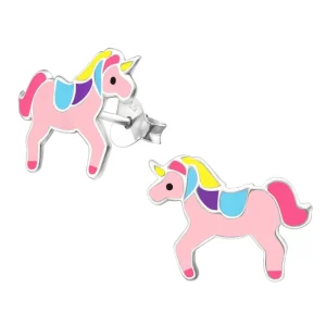 Hopeiset korvanapit, Pink Unicorn -vaaleanpunainen yksisarvinen