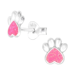 Hopeiset korvanapit, Pink Paw Print -tassunjälki korvanapit