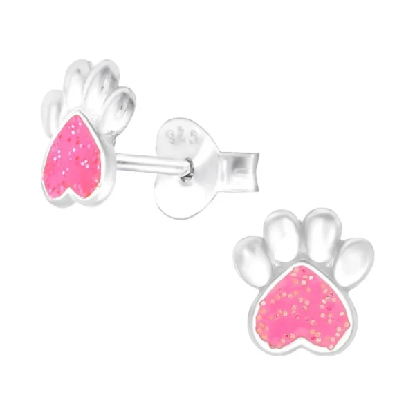 Hopeiset korvanapit, Pink Paw Print -tassunjälki korvanapit