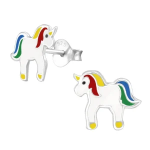 Hopeiset korvanapit, Pretty Unicorn -valkoinen yksisarvinen