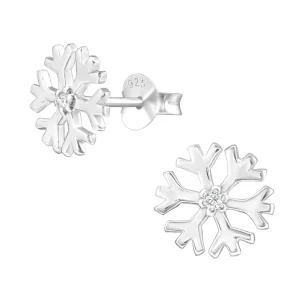 Hopeiset korvanapit, Pretty Snowflake with CZ -lumihiutalenapit
