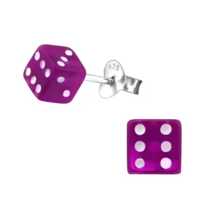 Hopeiset korvanapit, Purple Small Dice -noppakorvakorut