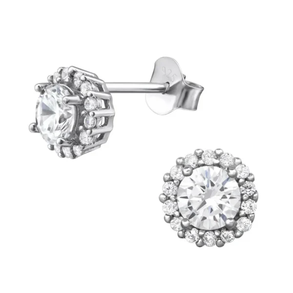 Hopeiset korvanapit, Romantic Round Earrings with Cubic Zirconia