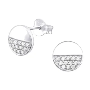 Hopeiset korvanapit, Round Ear Studs with Cubic Zirconia