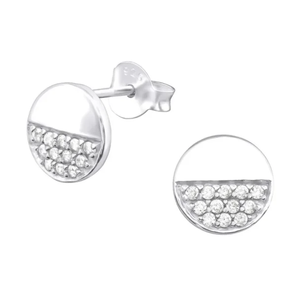 Hopeiset korvanapit, Round Ear Studs with Cubic Zirconia