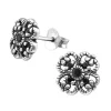Hopeiset korvanapit, Silver Flower Ear Studs with Black CZ