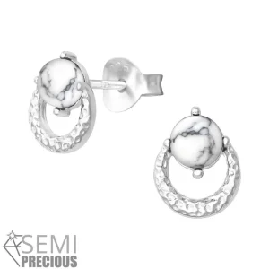Hopeiset korvanapit, Simple Circle with Howlite (howliitti)